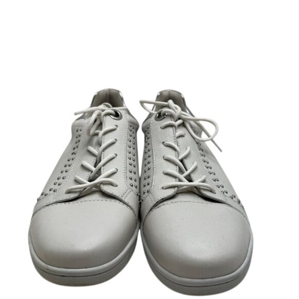 PAIGE SOLID OFF WHITE LEATHER SHOE WITH SMALL STUDS ON SIDE LACE UP Size 8.5